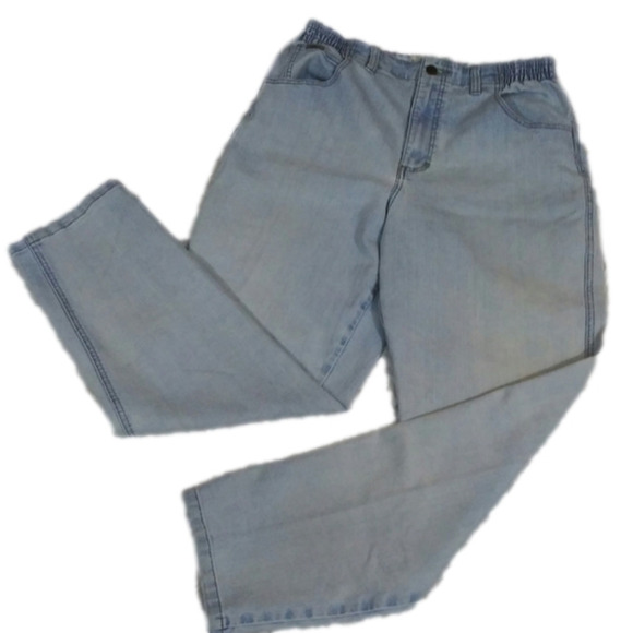 Lee Vintage Blue Light Wash Side Elastic Waist High Rise Straight Leg Denim Jean - Picture 1 of 8